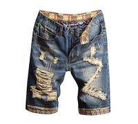 Jean Shorts Mens Ripped Stretch Soft Washed Distressed Rolled Casual Streetwear Biker Bermuda Shorts Vintage Slim Fit Classic Denim Shorts