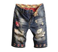 Jean Shorts Mens Ripped Stretch Soft Washed Distressed Rolled Casual Streetwear Biker Bermuda Shorts Vintage Slim Fit Classic Denim Shorts