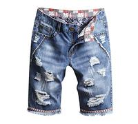 Jean Shorts Mens Ripped Stretch Soft Washed Distressed Rolled Casual Streetwear Biker Bermuda Shorts Vintage Slim Fit Classic Denim Shorts