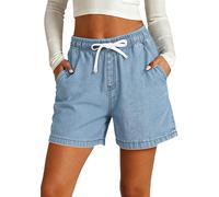 Jean Shorts Womens Drawstring Stretchy Casual-Sky Blue XXXL