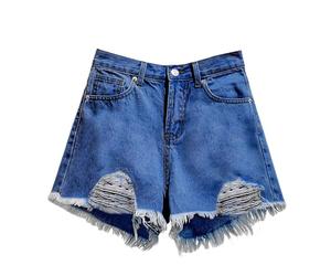 Jean Shorts Womens Ripped Distressed Stretchy High Waisted Denim Shorts with Pockets Cut Off Frayed Raw Hem Casual Hot Pants Summer Fashion Beach Vacation Clothes Petite to Curve S-5XL Blue 3XL