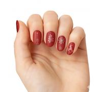 Jean White Festive Reindeer & Snowflake Chic Nail Wraps - Christmas Red Stick-On Nails, Long Lasting, Easy Apply, Salon Quality, Gloss Finish, 16 Wrap Set