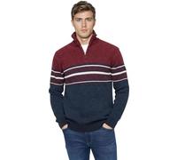 JeanBase Men’s 1/4 Zip Chenille Jumper - Soft Textured Knit Sweater with Microfleece Lining, Funnel Neck Half Zip Pullover with Contrast Stripes, Warm Winter Casual Knitwear Navy XL