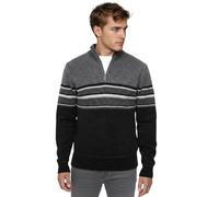 JeanBase Men’s 1/4 Zip Chenille Jumper - Soft Textured Knit Sweater with Microfleece Lining, Funnel Neck Half Zip Pullover with Contrast Stripes, Warm Winter Casual Knitwear Black L