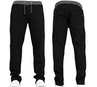 JEANBASE New Boys Kids Designer Branded Stretch Denim Elasticated Ribbed Waist Jogger Pull On Jeans Pants Black 15-16 Years