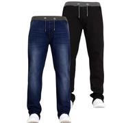 JEANBASE New Boys Kids Two Pack Bundle Designer Branded Stretch Denim Elasticated Ribbed Waist Jogger Pull On Jeans Pants Darkwash & Black 9-10 Years