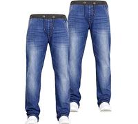 JEANBASE New Boys Kids Two Pack Bundle Designer Branded Stretch Denim Elasticated Ribbed Waist Jogger Pull On Jeans Pants Midwash & Midwash 14-15 Years