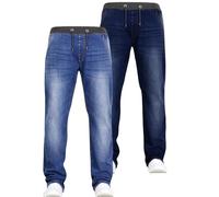 JEANBASE New Boys Kids Two Pack Bundle Designer Branded Stretch Denim Elasticated Ribbed Waist Jogger Pull On Jeans Pants Midwash & Darkwash 9-10 Years