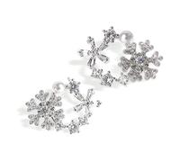 JeanBeau Cubic Zirconia Pearl Snowflake Sunshine Stud Earrings for Women, Statement Sparkly Cluster Rhinestone CZ Round Hypoallergenic Studs Prom Wedding Holiday Fashion Jewelry Gift, Stainless Steel