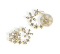 JeanBeau Cubic Zirconia Pearl Snowflake Sunshine Stud Earrings for Women, Statement Sparkly Cluster Rhinestone CZ Round Hypoallergenic Studs Prom Wedding Holiday Fashion Jewelry Gift, Stainless Steel
