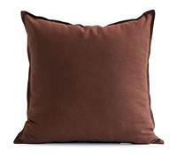Jeanerlor 24" x 24" Natural Cotton Linen Soft Soild Decorative Square Throw Pillow Covers Green Set Cushion Case for Sofa Bedroom Car 60 x 60cm, Reddish Brown
