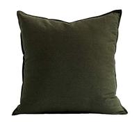 Jeanerlor 24" x 24" Natural Cotton Linen Soft Soild Decorative Square Throw Pillow Covers Green Set Cushion Case for Sofa Bedroom Car 60 x 60cm Olive Green
