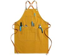 Jeanerlor Cotton Canvas Stylist Apron With 10 Pockets - (2019 New Design) Water-Resistant Tool Aprons for Women and No Neck Pain, Smart Cross-Back Straps Design Fully Adjustable S to M（Yellow）