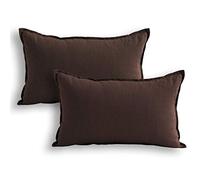 Jeanerlor Cotton Linen Square Decorative Throw Pillow Case Cushion Cover with Twin Needles Stitch on Edge, 12"x20"(30 x 50cm), 2 Pcs, Brown