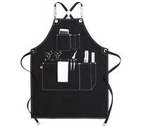 Jeanerlor Hair Stylist Work Apron - Waxed Canvas Stylist Apron with 10 Pockets，Water-Resistant Tool Aprons for Women Cross Back Straps Adjustable S-M（Black）
