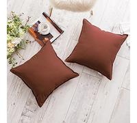 Jeanerlor Pack of 2 24 x 24 Inch Cotton Linen Soft Soild Decorative Square Throw Pillow Covers Green Cushion Case Set for Bedroom/Sofa/Car 60 x 60 cm, Reddish Brown