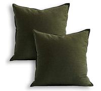 Jeanerlor Pack of 2 24 x 24 Inch Cotton Linen Soft Soild Decorative Square Throw Pillow Covers Green Cushion Case Set for Bedroom/Sofa/Car 60 x 60 Cm,Olive Green
