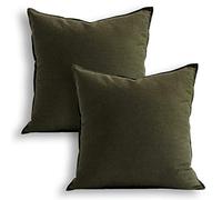 Jeanerlor Set of 2 Decorative 26"x26" Cotton Linen Chair Throw Pillow Case Green for Sofa Durable Classy, Comfortable Cushion Cover for Coffee Shop/Bar (65 x 65cm) Olive Green