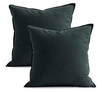 Jeanerlor Set of 2 Decorative 26"x26" Cotton Linen Chair Throw Pillow Case Green for Sofa Durable Classy, Comfortable Cushion Cover for Coffee Shop/Bar (65 x 65cm) Dark Blue