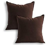 Jeanerlor Solid Cotton Linen Decoration 18"x18" Throw Pillow Case Brown Cushion Cover Cool Pillow Cover Delicate Decorative Pillowcase for Bed/Chair/Couch, (45 x 45cm),2 Packs
