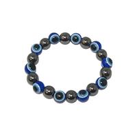 Jeannieparnell 147 10mm Magnetic Hematite Gemstone & Lucky Evil Eye Bead Bracelet Handmade