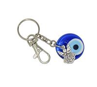 Jeannieparnell 187H - 3cm Glass Lucky Evil Eye with Angel Charm Keyring/Key Ring Hanger for Protection & Good Luck Charm