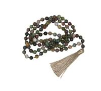 Jeannieparnell N624 108 Bead Indian Agate Mala - Hand-Knotted Meditation Necklace for Mindfulness, Prayer & Yoga - Natural Gemstone Japa Mala with Tassel for Spiritual Practice & Healing