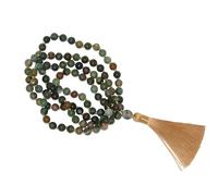 Jeannieparnell N626 108 Bead Indian Agate Mala - Hand-Knotted Meditation Necklace for Mindfulness, Prayer & Yoga - Natural Gemstone Japa Mala with Tassel for Spiritual Practice & Healing