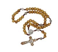 Jeannieparnell N681 Wooden 5-Decade Catholic Rosary - Handcrafted Prayer Beads with Saint Benedict Medals & INRI Crucifix - Religious Gift for Baptism, Communion & Daily Devotion