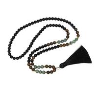 Jeannieparnell N693 Gemstone Mala - 108 Bead Prayer Necklace with Black, Green & Brown Stones | Meditation Beads for Mindfulness, Chakra Healing & Spiritual Practice | Handmade with Tassel