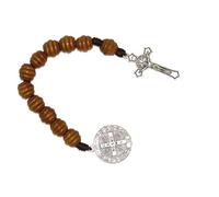Jeannieparnell N720 Wooden Single Decade Rosary - Saint Benedict Medal & Crucifix | Handcrafted Catholic Prayer Beads on Cord | Pocket Rosary for Daily Devotion, Protection & Spiritual Gifting
