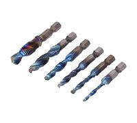 Jeanoko 6PCS Hex Shank Combination Tap Set, High Speed Steel Spiral Flute Drill Taps for Thread Repair, Convenient Tool for Wood Processing (Plated color)