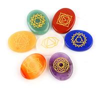 Jeanoko 7PCS Chakra Palm Stones, Engraved Crystal Agate Smooth Healing Set for Meditation Reiki, Multicolor 22 X 28 X 6 Mm Spiritual Wellness Balance Tools