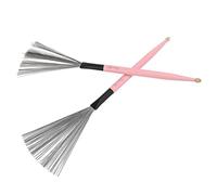 Jeanoko Drum Brush Set 2PCS Dual Purpose Maple Drumsticks and Percussion Brush for Jazz Drumming (Pink)
