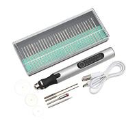 Jeanoko Engraving Pen Portable Metal Etching Tool for Crafts for Beginners, 3 Speed Grinding Pen for Key Chains, Glass Etching Kit (Silver)