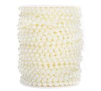 Jeanoko Faux Pearl Bead Garland String, Elegant 6mm Decorative Craft Accessory for DIY Projects, Weddings, and Parties, 25M Roll (Beige)