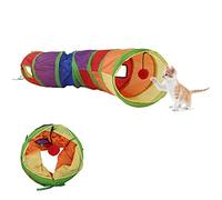 Jeanoko Foldable Cat Tunnel, 4 Openings Interactive Ball, 117 X 27cm | Pet Tunnel, polyester fabric, foldable storage, indoor play, interactive plush ball, cats puppies rabbits