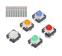 Jeanoko Mini Momentary Push Button Durable LED Light Switch for Control Circuit, 50Pcs Red Yellow Blue Green White Tactile Switches for DIY Projects
