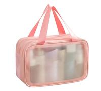 Jeanoko Portable Makeup Bag Double Layer Organizer for Travel Toiletries and Cosmetics Large Size PVC (Pink Large Size)