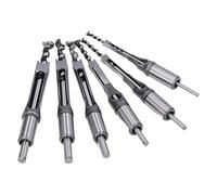 Jeanoko Square Hole Mortiser Drill Bit Set Efficient Drilling Woodworking Tool for Density Board, Medium Fiber Board, Particle, Wood 6Pcs Alloy Steel Adjustable Mortising Chisel for Square Tenon