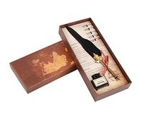 Jeanoko Vintage Feather Quill Pen Set Elegant Retro Calligraphy Dip Pen with 6 Metal Nibs for Writers Artists Students Gift Natural Feather Alloy Nib (Black)