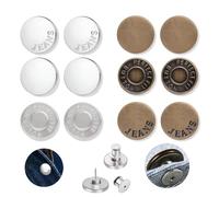 Jeans Button without Sewing, 12 Pieces 17 mm Adjustable Replacement Button Pants Tighten, DIY Trouser Buttons for Jeans Repair & Size Adjustment