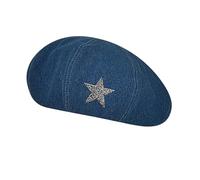 Jeans Denim Cowboy Hat for Women Y2k Crystal Star Washed Bucket Hat with String Sun Cap Foldable Safari Boonie Hat, Beret # Navy Blue, One Size