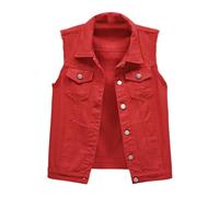 Jeans Denim Vest Men's Sleeveless Denim Vest Women's Sleeveless 80s Motorcycle Vest Oversized Casual Vest with Pockets Denim Vest Casual Denim Jacket Vest Outdoor Hiking Vest Vintage Pocket Vest, red,