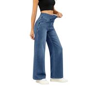 Jeans for Elderly Women Wide Leg High Waisted Demin Jeans Soft Comfy Going Out Straight Leg Casual Elegant Denim Pants Lightweight Stretchy Gym Yoga Pullover Sweatpants Trousers with Pockets UK