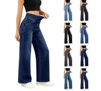 Jeans for Elderly Women Wide Leg High Waisted Demin Jeans Soft Comfy Going Out Straight Leg Casual Elegant Denim Pants Lightweight Stretchy Gym Yoga Pullover Sweatpants Trousers with Pockets UK