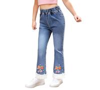 Jeans for Girls Age 11-12 - Pearl Bow Embroidered Jeans Wide Leg Flare Denim Pants With Elastic Waist for Toddler (5-6 Years)