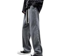 Jeans for Men,Loose Fit Elastic Waist Drawstring Wide Leg Regular-Fit Harajuku Hip Hop Heavyweight Denim Trousers Stretch Basic Men's Outdoor Trousers Streetwear Grey 3XL
