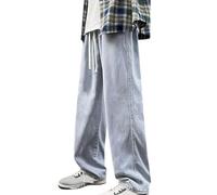 Jeans for Men,Loose Fit Elastic Waist Drawstring Wide Leg Regular-Fit Y2K Hip Hop Heavy Duty Denim Trousers Comfort Stylish Men's Outdoor Trousers Streetwear BU,BU,Black,Grey,Light Blue,Yellow