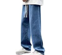 Jeans for Men,Loose Fit Elastic Waist Drawstring Wide Leg Regular-Fit Y2K Hip Hop Heavy Duty Denim Trousers Comfort Stylish Men's Outdoor Trousers Streetwear BU,BU,Black,Grey,Light Blue,Yellow